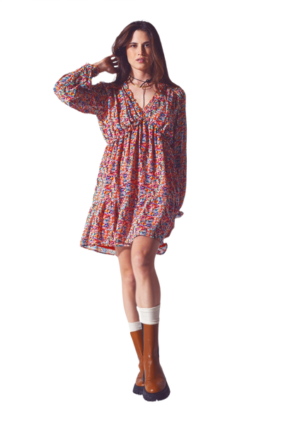 Floral v Neck Mini Dress
