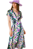 Flower Print Front Knot Maxi Dress in Purple and Green Multicolour