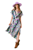 Flower Print Front Knot Maxi Dress in Purple and Green Multicolour