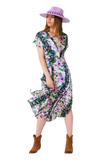 Flower Print Front Knot Maxi Dress in Purple and Green Multicolour