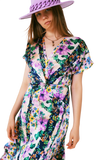 Flower Print Front Knot Maxi Dress in Purple and Green Multicolour