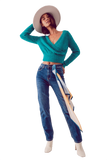Fluffy v Neck Knit Jumper in Green