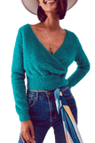 Fluffy v Neck Knit Jumper in Green