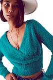 Fluffy v Neck Knit Jumper in Green