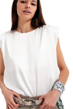 Satin Shoulder Pad Sleeveless Top