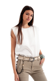 Satin Shoulder Pad Sleeveless Top
