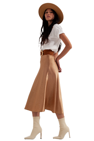 Gold Color Midi Skirt in Abstract Animal Print