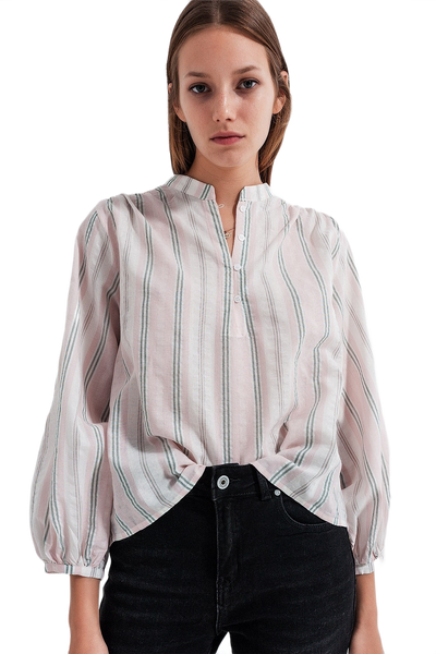 Grandad Shirt in Pink Stripe