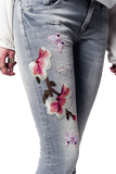 Gray Slim Denim Embroidered Jeans