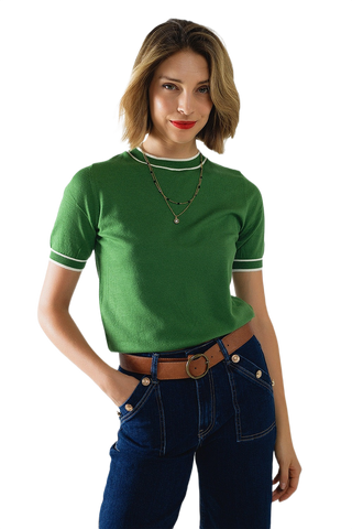 Green White Line Sweater