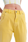 High Rise Mom Jeans With Pleat Front in Yellow