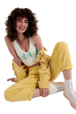 High Rise Mom Jeans With Pleat Front in Yellow