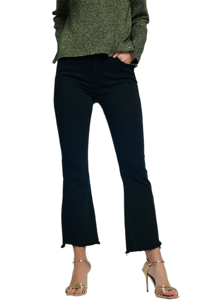 High Rise Raw Hem Flared Jeans in Black