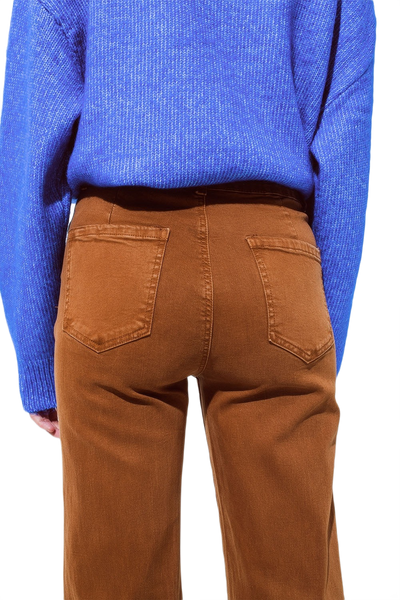 High Waisted Front Pockets Flare Jeans in Camel
