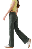 High Waisted Front Pockets Flare Jeans in Dark Khaki