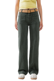 High Waisted Front Pockets Flare Jeans in Dark Khaki