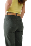 High Waisted Front Pockets Flare Jeans in Dark Khaki