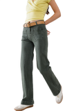 High Waisted Front Pockets Flare Jeans in Dark Khaki