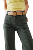 High Waisted Front Pockets Flare Jeans in Dark Khaki