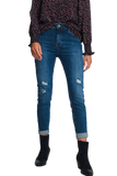 High Waisted Skinny Jeans in Dark Wash Blue With Ripped Details