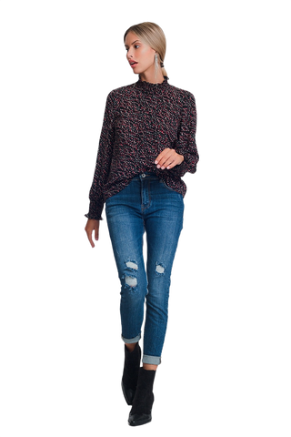 High Waisted Skinny Jeans in Dark Wash Blue With Ripped Details