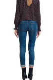 High Waisted Skinny Jeans in Dark Wash Blue With Ripped Details