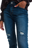 High Waisted Skinny Jeans in Dark Wash Blue With Ripped Details