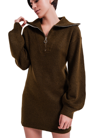 Jumper Mini Dress in Dark Green