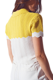 Knitted Colour Block Cropped Polo in White and Yellow