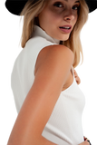 Knitted High Neck Top in Cream