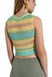 Knitted Multicolor Sleeveless Sweater With Stripes and Crew Neckline