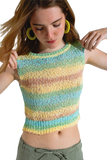 Knitted Multicolor Sleeveless Sweater With Stripes and Crew Neckline