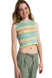 Knitted Multicolor Sleeveless Sweater With Stripes and Crew Neckline