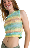Knitted Multicolor Sleeveless Sweater With Stripes and Crew Neckline