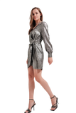 Knot Front Mini Dress in Silver