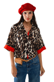 Leopard 3/4 Sleeves Shirt WIth Red Details