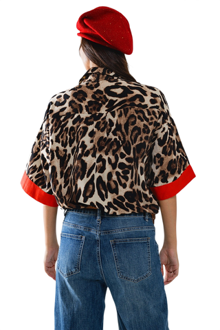 Leopard 3/4 Sleeves Shirt WIth Red Details