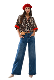 Leopard 3/4 Sleeves Shirt WIth Red Details