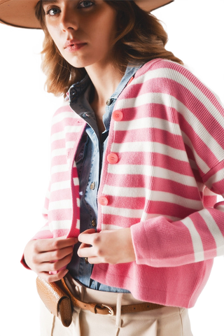 Lightweight Stripe Cardigan in Pink