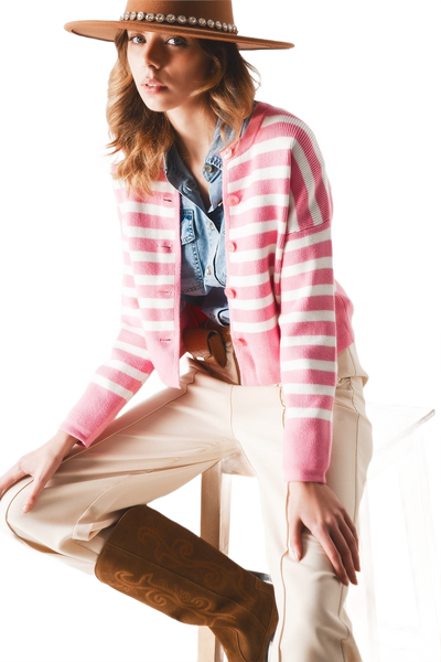 Lightweight Stripe Cardigan in Pink