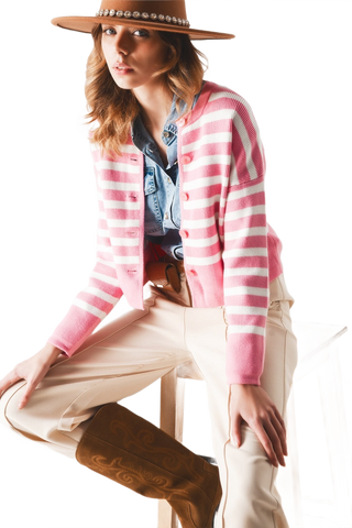 Lightweight Stripe Cardigan in Pink
