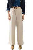 Long Beige Pleated Trousers With Leopard Detail at the Waist