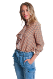 Long Sleeve Blouse With Ruffle Detail in Beige