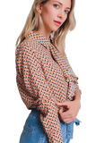 Long Sleeve Blouse With Ruffle Detail in Beige