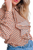 Long Sleeve Blouse With Ruffle Detail in Beige