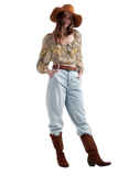 Long Sleeve Sheer Top With Shirred Waist and Tie Detail in Cachemir