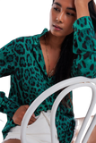 Long Sleeve Soft Shirt in Green Animal Print