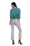 Long Sleeve v Neck Blouse With Button Detail in Green Floral Print
