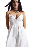 Long White Crochet Dress With Fitted Waist