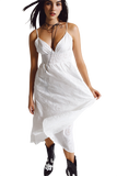 Long White Crochet Dress With Fitted Waist